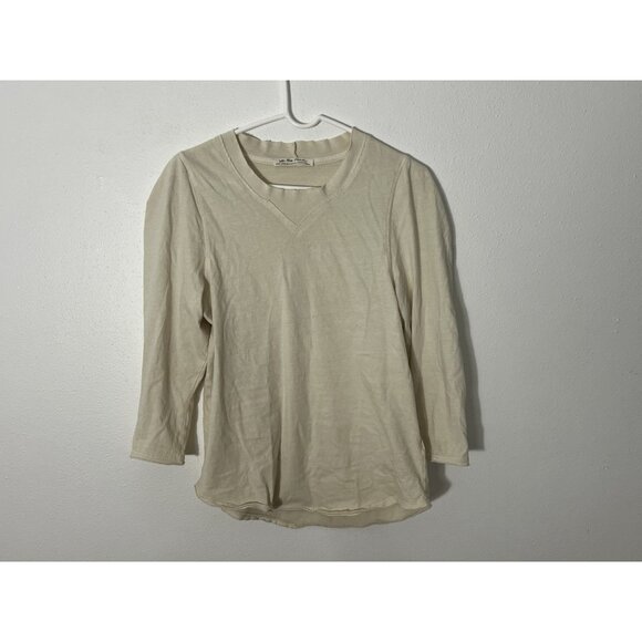 We The Free People Cream Oatmeal 3/4 Sleeve Shirt Size XL Distressed Pleats - Picture 1 of 14
